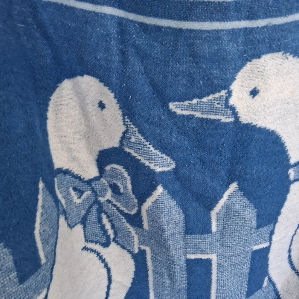 Vintage 80s‎ 90s Mora Goose Geese Soft Blanket Country Blue Dusty Rose Tulips...